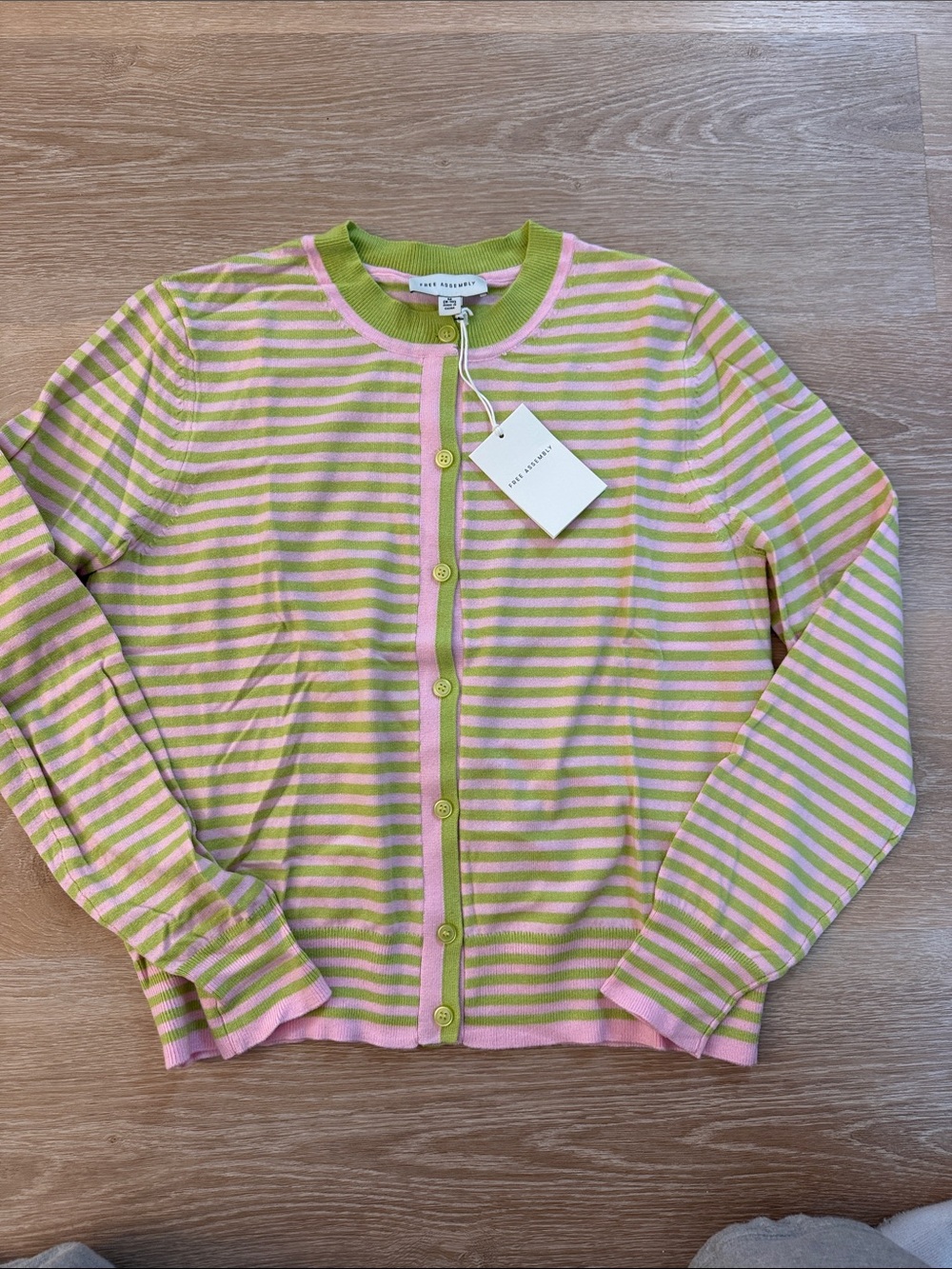 Striped Pink & Lime Green Women's Button-Front Cardigan
